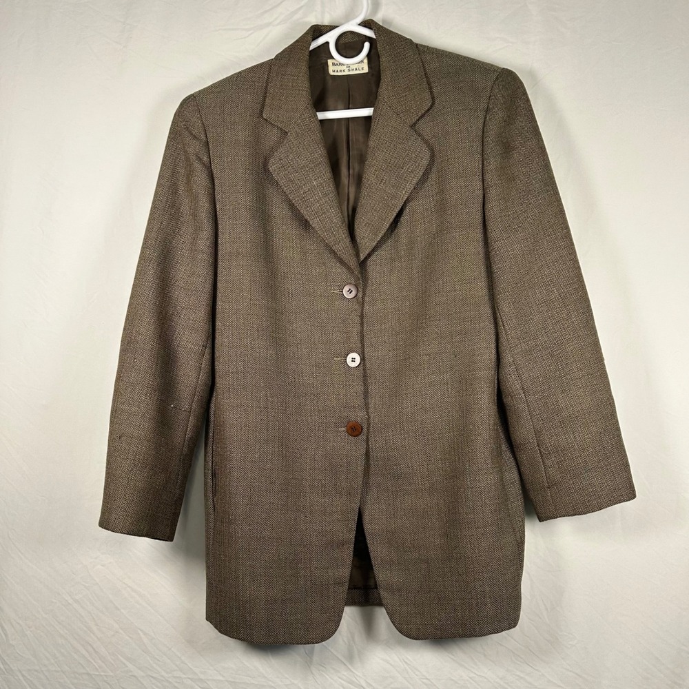 Barry Bricken Mark Shale Blazer Womens 4 Brown Herringbone Suede Elbow Patches